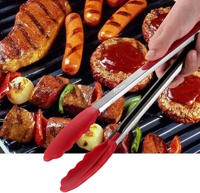 Hotec Premium Stainless Steel Locking Kitchen Tongs with Silicon Tips, Set of 3-7", 9" and 12" multicolor - Image 8