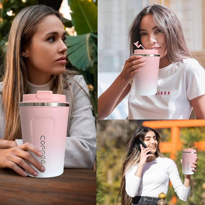 SPLMIFA Travel Coffee Mug Leak-Proof, Reusable Coffee Cups with Lids, Stainless Steel Vacuum Insulated Coffee Tumblers, Thermal Insulation Cup for Men and Women Hot & Cold Drinks(2nd-Pink White, 17OZ) - Image 6