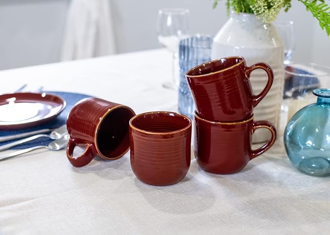 Elanze Designs Glossy Reactive Glaze Large 17 Fluid Ounce Everyday Kitchen Food Grade Ceramic Stoneware Coffee Mug Cup with Comfort Curved Handles, Set of 4, Burnt Auburn Red - Image 6