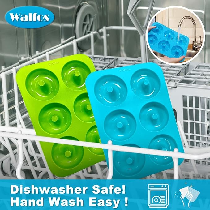 Walfos Silicone Donut Mold - Silicone Doughnut Pan Set, Non-Stick, Just Pop Out! Heat Resistant, BPA FREE and Dishwasher Safe, for Donut Cake Biscuit Bagels (4PK)