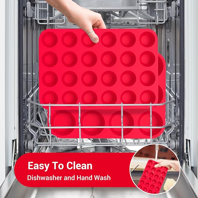Redfly 2 Pack Silicone Mini Muffin Pan & Cupcake Pans for Baking - 24 Cup Mini Size BPA Free Egg Bites Molds - Image 8