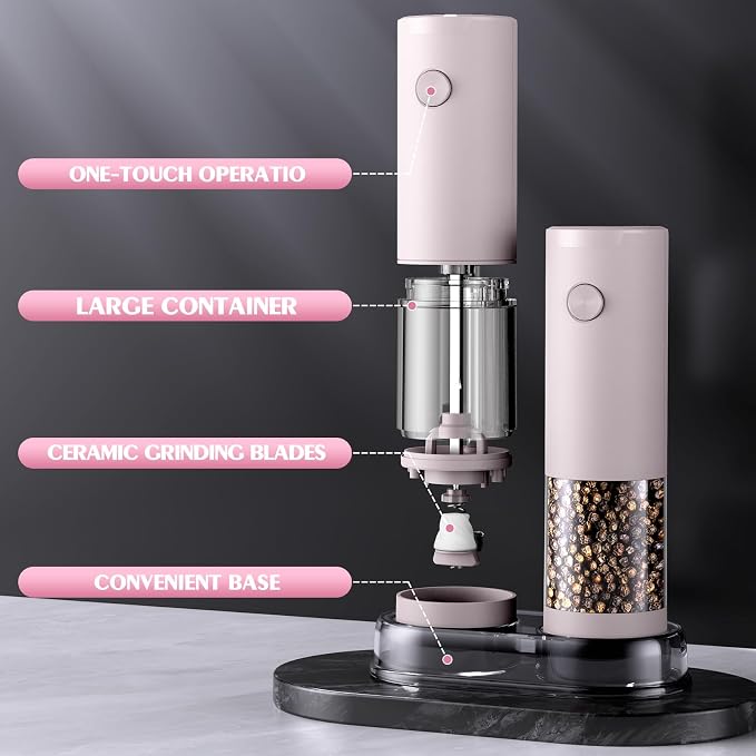 Salt and Pepper Grinder Set Birthday Gifts for Mom Automatic Battery Upgraded Larger Capacity Pink Salt Pepper Set New Apartment Gifts for Housewarming Cooking Gift - Image 7