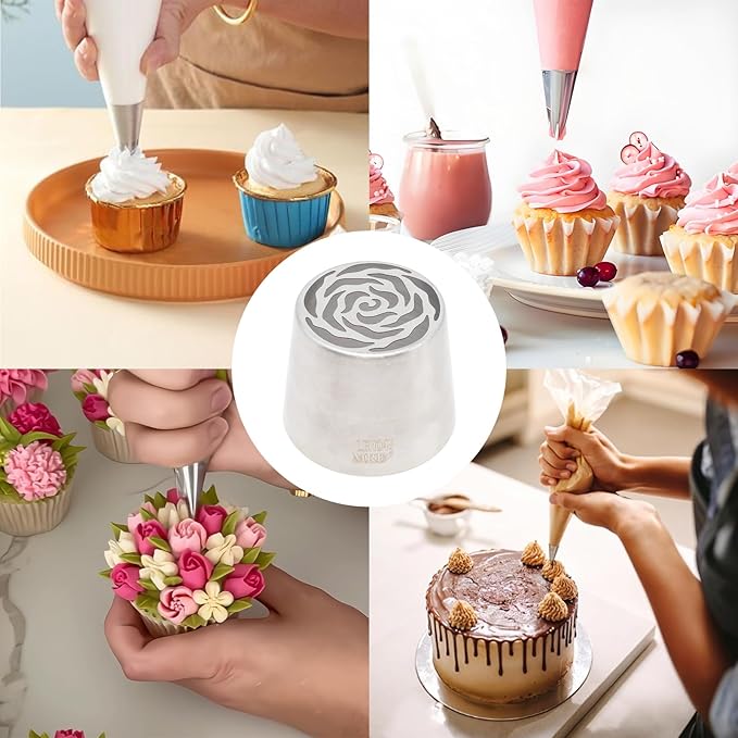 Extra Large Russian Piping Tip, Food Grade Seamless Designed Stainless Steel Rose Floral Nozzle for Cake Decorating, Frosting or Cream Flower DIY Cookies (SL48)