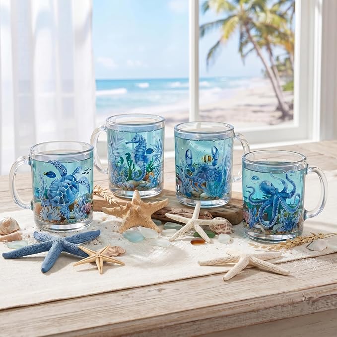 Tioncy 4 Pcs Coastal Mugs Blue Sea Turtle Coffee Mugs 12 oz Summer Beach Ocean Animal Cup Coastal Gift Decorative for Women Everyday Use Housewarming New Home Gift - Image 6