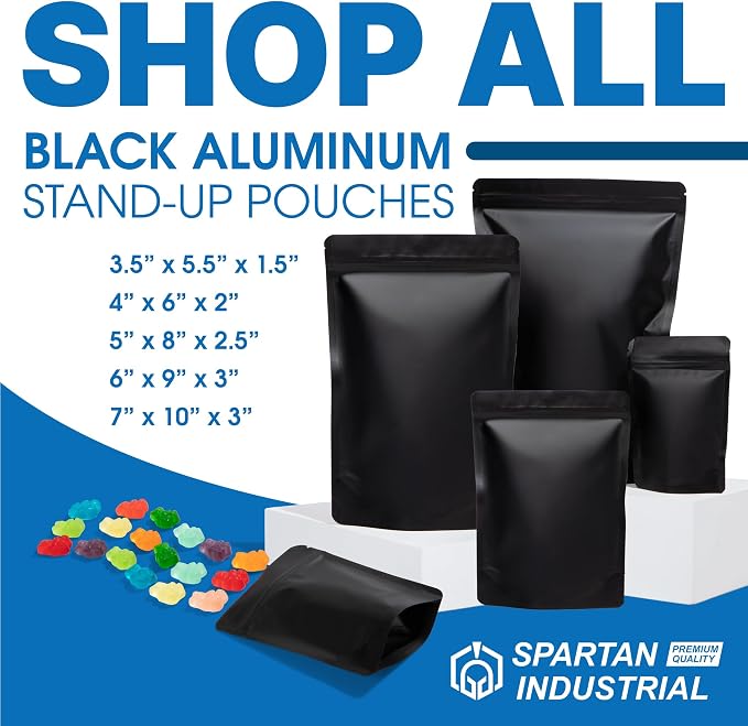 6" X 9" Matte Black Stand-Up Mylar Bags - 500 Count Smell-Proof Bags | With Heat Sealable Opening and Resealable Zipper - Spartan Industrial - Image 8