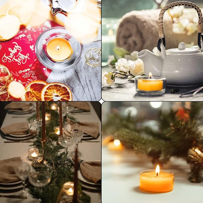 50PCS Pure Beeswax Tealight Candles, Natural Scent, Clear Cup, Raw