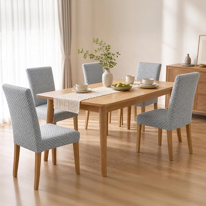 Promindfly Dining Chair Covers, 3D Jacquard Fabric Chair Covers for Dining Room, Anti-Scratch Chair Covers Set of 6, Stretch Washable Dining Chair Covers for Kitchen, Hotel - Image 8