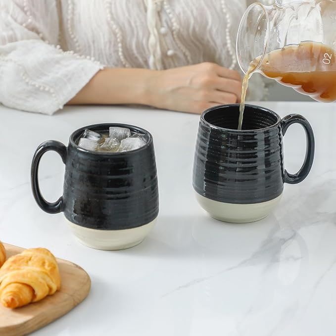 HASENSE Coffee Mugs Set of 2, 20 oz Coffee Cups Ceramic, Big Tea Cup with Comfortable Handle, Black Coffee Mug Set for Office and Home, Ideal for Latte Soup Tea Mike, Dishwasher Microwave Safe - Image 8