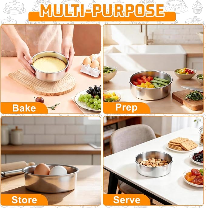E-far 5 Inch Cake Pan Set of 3, Stainless Steel Small Round Baking Pans Tins for Layer Smash Birthday Cakes, Dishwasher & Oven Safe, Healthy & Non-toxic, Leak Proof & Mirror Polished - Image 8