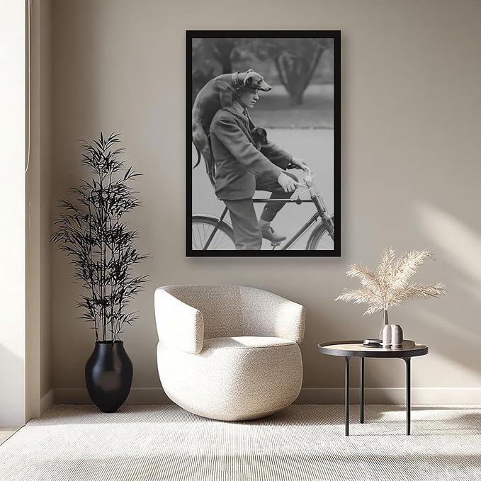 UXCBIA Man on Bike With Two Dogs Portrait, Vintage Dachshund, Black And White, Old Photography Poster Canvas Poster Bedroom Decor Sports Landscape Office Room Decor Gift Black Frame 08x12in(20x30cm) - Image 7