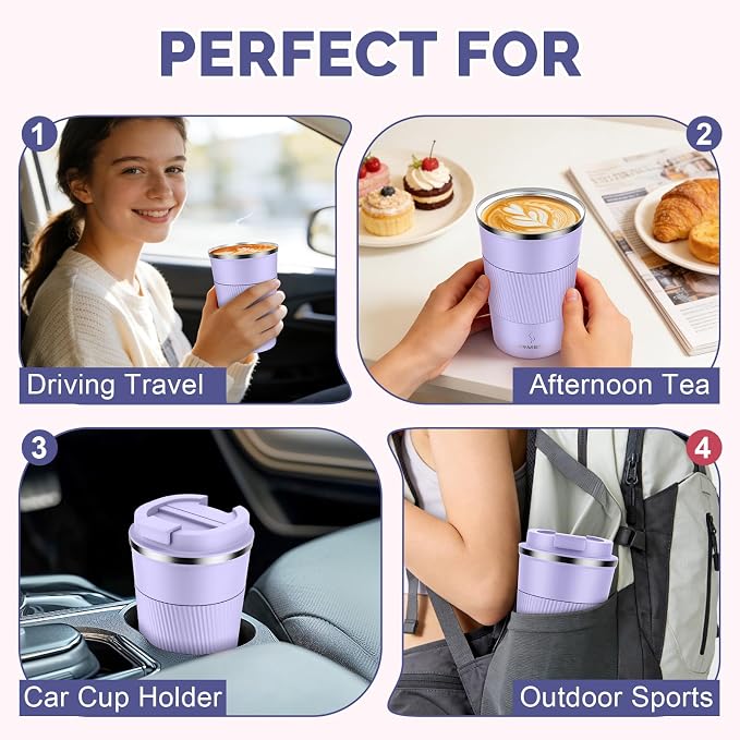 MOMSIV 12oz Travel Coffee Mug, Insulated Coffee Cup with Leakproof Lid | 6-Hour Heat Retention, 360°Leak proof, Vacuum Stainless Steel Double Walled, BPA-free, Reusable And To Go Coffee Mug - Image 7