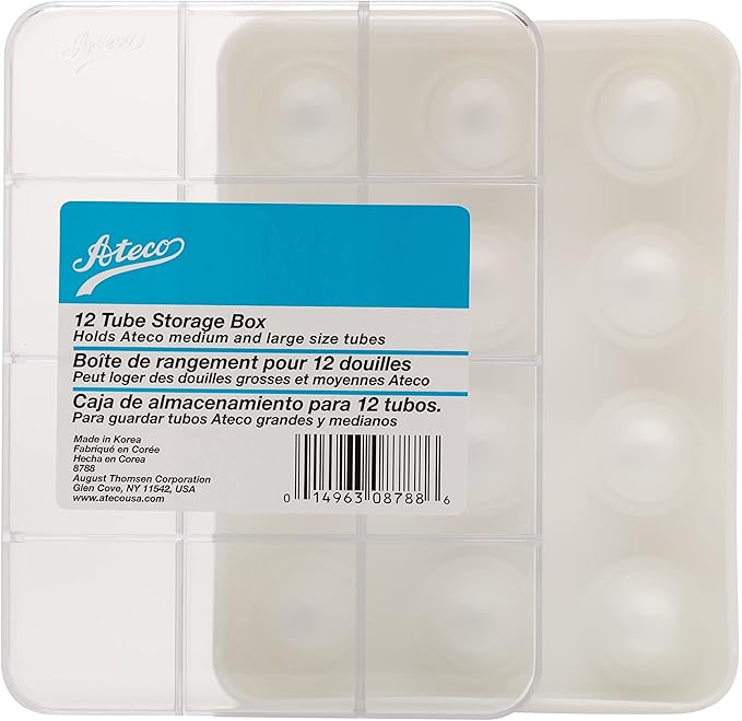 Ateco Storage Box, 12-Compartments for Larger Decorating Tubes Baking Supplies, One Size, Clear/White