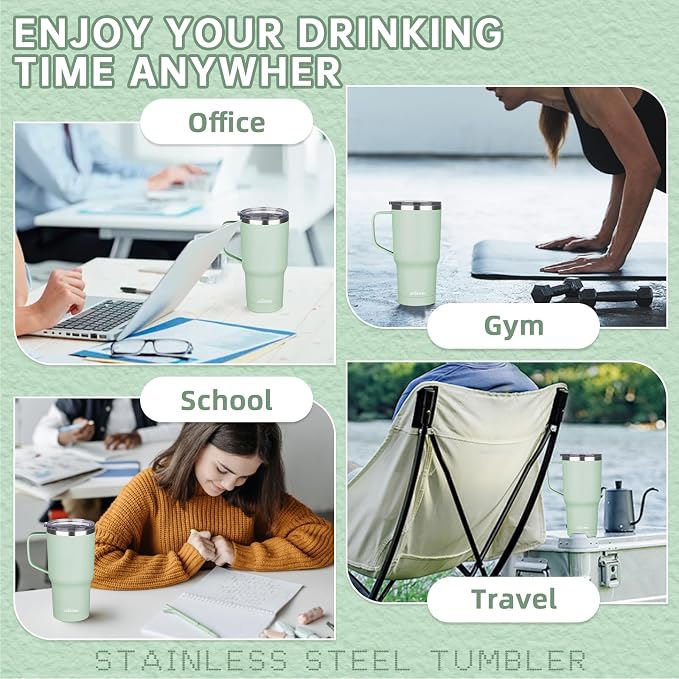 20 oz Insulated Coffee Mug with Ceramic Coating, Stainless Steel Travel Mug Tumbler with Handle Lid and Straw, Double Wall Leak-Proof Coffee Travel Mug Keeps Drink Hot and Cold (Matcha) - Image 7