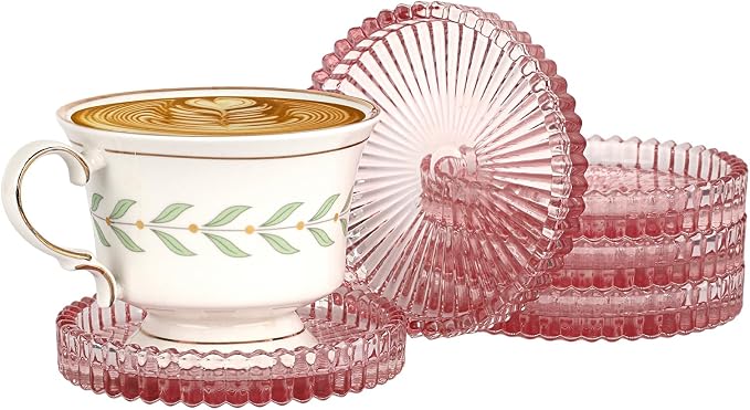 Modern Clear Coaster Set of 5- Glass Coasters for Drinks, Clear Pink | Crystal Coasters Round Cup Coaster Coffee Table Decor for Office, Kitchen, Bar, Dining Room, Living Room, Patio - Image 8