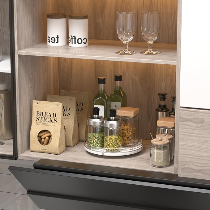 Oroyutor 9-Inch Oak Lazy Susan Spice Organizer with Silver Metal Rail | Rotating oak tray organizes spices, toiletries and decor on kitchen counters, bathroom vanities, dining and coffee tables. - Image 7
