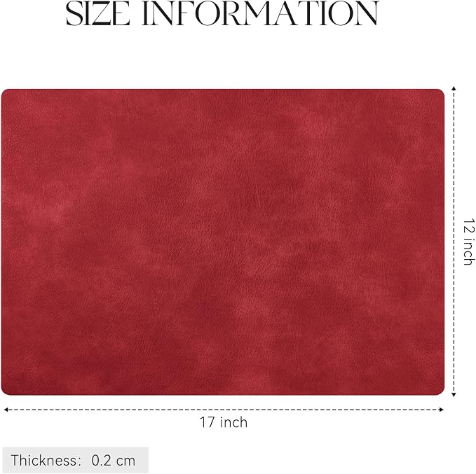 MOSAYT Vinyl Placemats Set of 8-12 X 17 Inch - Faux Leather 100% Waterproof Oil-Proof Wipeable PU Place Mats, Heat Resistant Reversible Table Mats for Kitchen, Dining, Outdoor, Red - Image 7