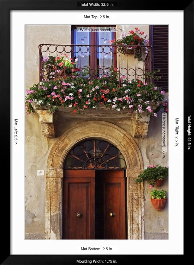ART.COM Wall Photo Balcony Flowers and Doorway in Pienza Tuscany Italy on Black Frame by Julian Castle, 32" x 44" - Image 5