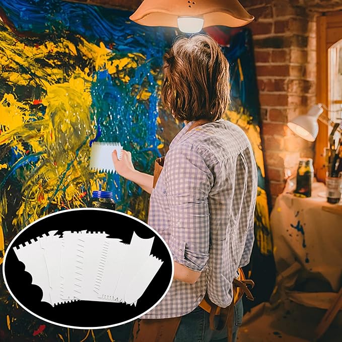 MTQY 7 in 1 Paint Scraper Acrylic Pouring Swipe Tools with Brush for Acrylic Painting Technique