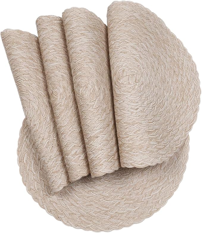 SHACOS Round Braided Placemats 15 inch Set of 6 Thick Boho Kitchen Table Placemats for Home Wedding Party (T-Beige, 6) - Image 8
