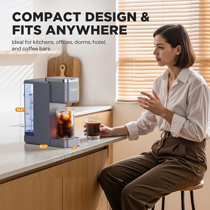 Tastyle Single Serve Coffee Maker for K Cups and Grounds with 3 Brew Styles | 40oz Removable Water Tank, 6 to 24oz Brew Size, Compact Design, Fits 7.3" Travel Mug, for Home, RVs and Office, K330IC, Gray - Image 7
