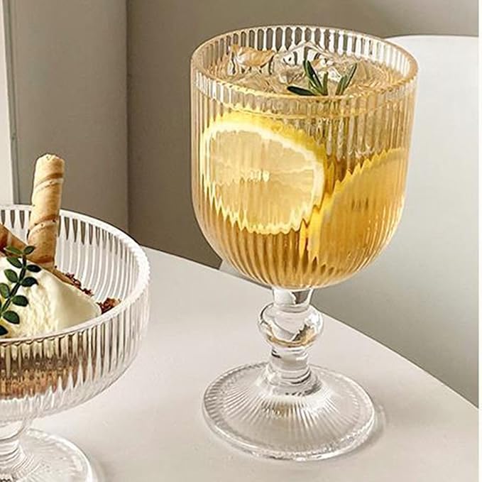 Taganov Vintage Glassware Water Goblets Drinking Clear Wine Glasses set of 6 Embossed Drinkware Stemware 13 oz for Wedding Party Bar Christmas - Image 9