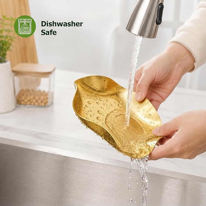 VanlonPro Stainless Steel Spoon Rest, Spatula Ladle Holder, Stainless Steel Utensil Spoon Rest Holder, Brushed Finish, Dishwasher Safe 5.9 Inch (Flower Gold 1PC) - Image 7