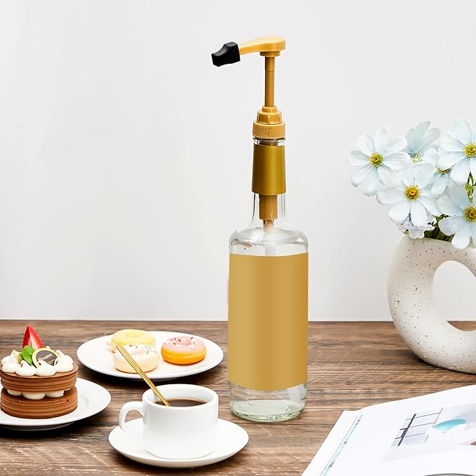Kigley 6 Pieces Coffee Syrup Pump Dispenser with Tip Cover Fits 750ml/25.4oz Bottles, Skinny Syrup Pump for Coffee Flavoring, Creamers, Caramel, Beverages, Dinning Cafe Bar Drinking Mixes(Gold)