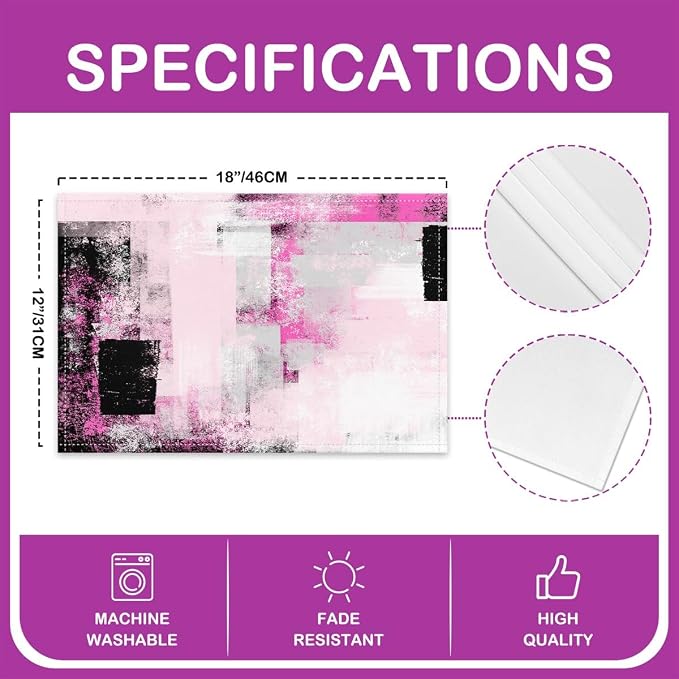 Feelyou Kids Pink Grey Placemats Set of 4 18"x12" Abstract Table Place Mats, for Boys Decor Geometric Modern Placemat for Kitchen Dining Table Decor Indoor Outdoor Geometric - Image 4