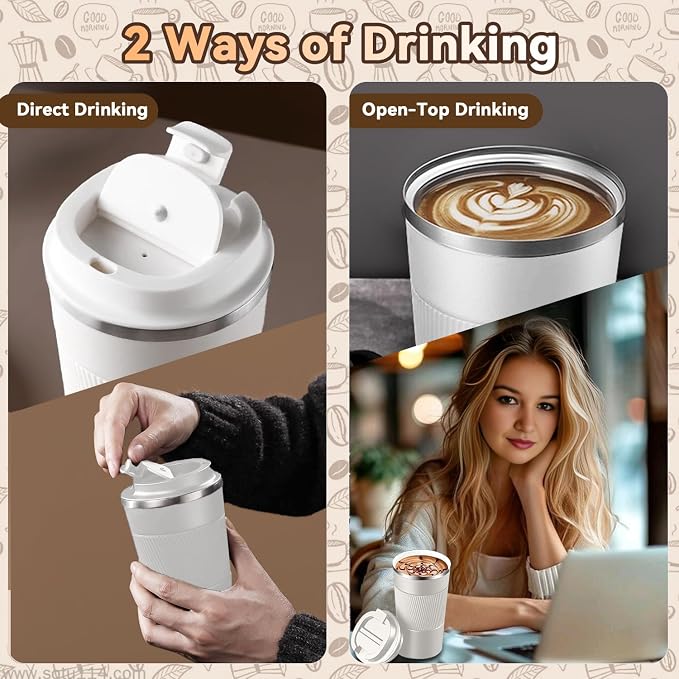 12OZ Travel Coffee Mug Insulated Coffee Cup with Spill Leak Proof Lid, Portable Stainless Steel Tumbler Reusable Hot and Cold Water Mug for Car, Daily, Camping- White - Image 8