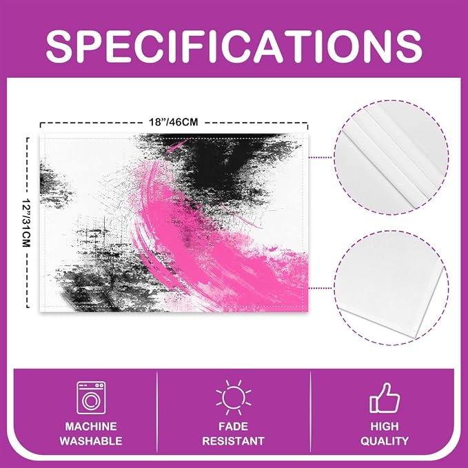 Feelyou Hot Pink White Black Placemats Set of 4 18"x12" Kids Abstract Placemat for Kitchen Dining Table Decor Indoor Outdoor for Boys Geometric Table Place Mats, Modern Art Luxury - Image 4