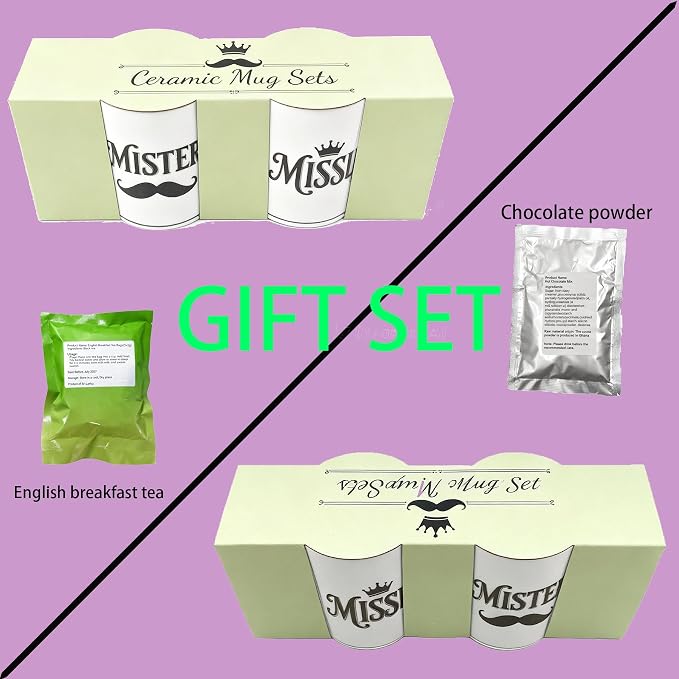 Porcelain Engagement Gifts For Couples, 11OZ Mister and Missus Mug Set of 2,Wedding Gifts for Couple, Bride and Groom Newlywed Bridal Shower, His Hers, Mr and Mrs, Christmas Day, Valentines - Image 7
