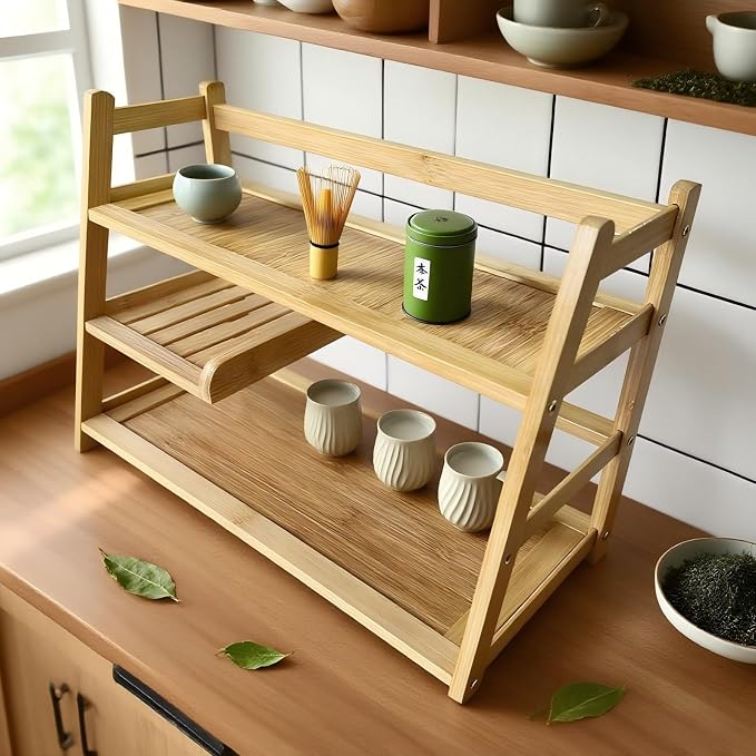 3 Tier Bamboo Matcha Station, coffee station organizer Shelf | for Kitchen Countertop, Tea Bar - Matcha Powder, Tools & Cup Organizer for Matcha Lovers, Home Baristas. - Image 7