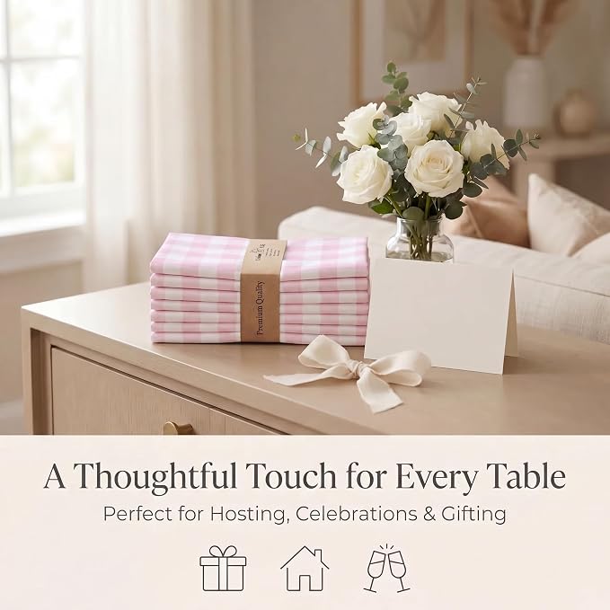 Urban Villa Cloth Napkins Cotton 12x12 (Set of 12) Pink/White - Image 9
