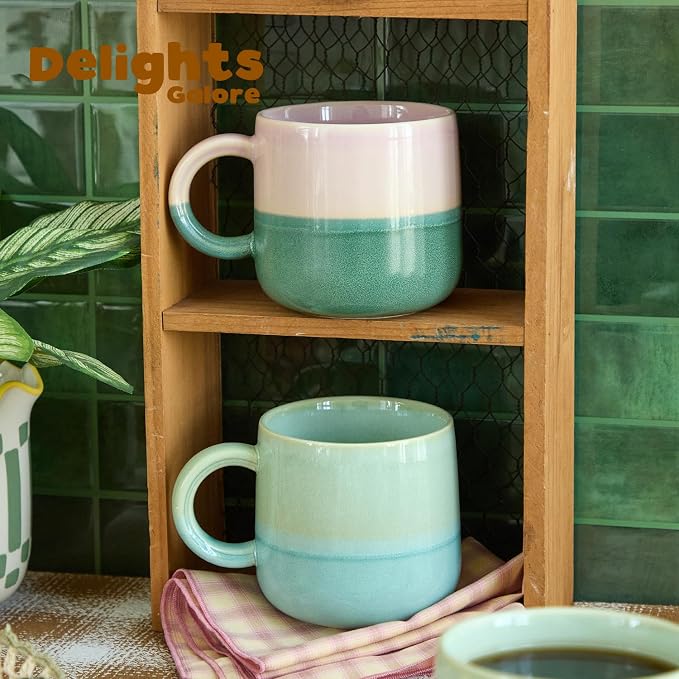 2 Pack Large Coffee Mugs 16 Oz - Hand Painted Gradient Ceramic Cups, Microwave & Dishwasher Safe. Aesthetic Pink Green Tea Mug Set for Women, Unique Kitchen Decor Gift - Image 9