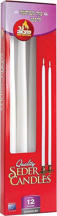 Ner Mitzvah Passover Seder Candles - 12 Hour Burn Time - European Made - Pack of 4 Taper Candles - Image 5