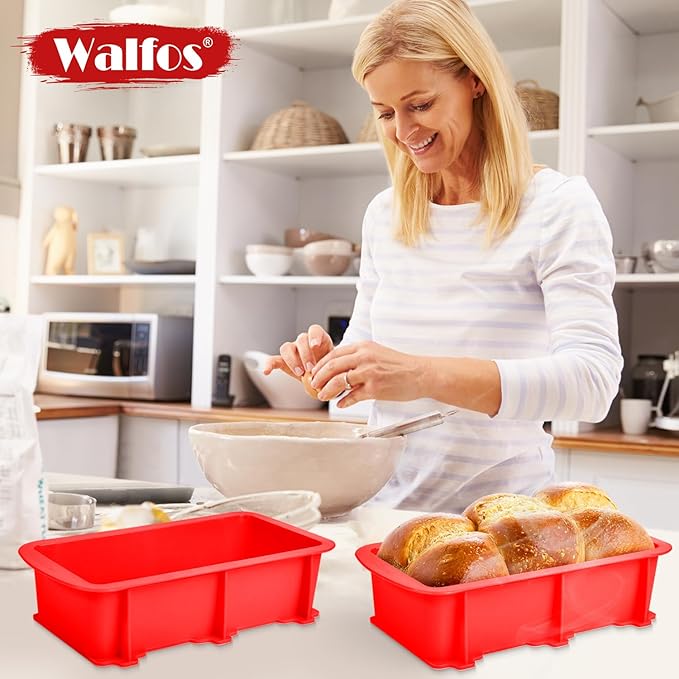 Walfos Silicone Loaf Pan 1 pcs Pieces (9x5x2.5inch) Non-Stick Silicone large loaf pan, Just Pop Out ! Perfect for Bread, Cake, Brownies, Meatloaf, Dishwasher Safe