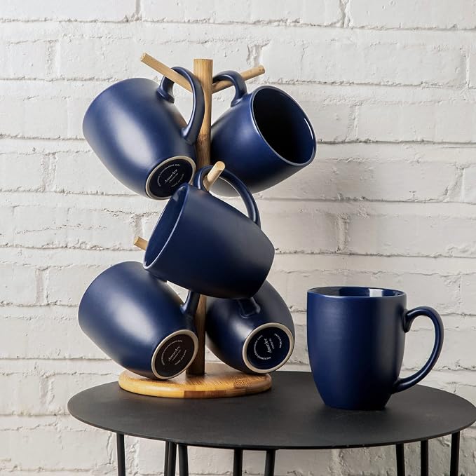 AmorArc 16oz Coffee Mugs Set of 6, Large Ceramic Coffee Mugs for Men, Women, Dad, Mom, Modern Coffee Mugs With Handle For Tea,Latte,Cappuccino,Cocoa. Dishwasher&Microwave Safe, Matte Blue - Image 7