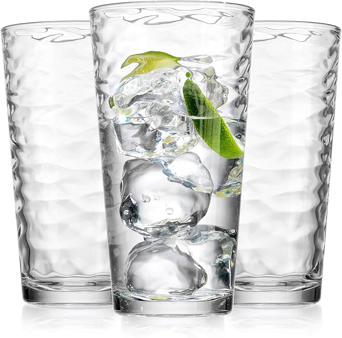 Glaver's Hammered Glass Cups. Cocktail Drinking Glasses Set of 6 Tall Kitchen Glasses, 17 oz Water Glassware For Bar, Juice, Beer, Iced Tea, Everyday Cordial Glasses Drinkware. - Image 8