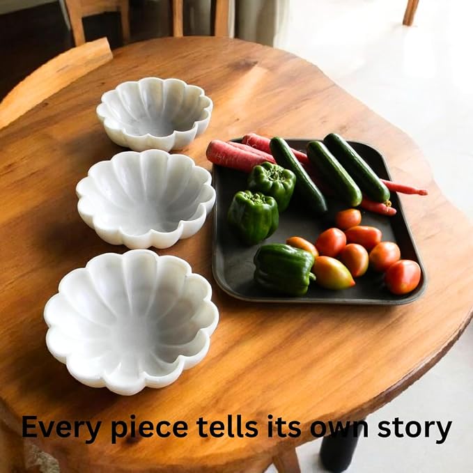 10" Large Ruffle Scalloped Bowl for Home marble decor, Handcrafted White Marble Decorative Bowl – Entryway, Kitchen Counter & Living Room kitchen counter decor - Image 9
