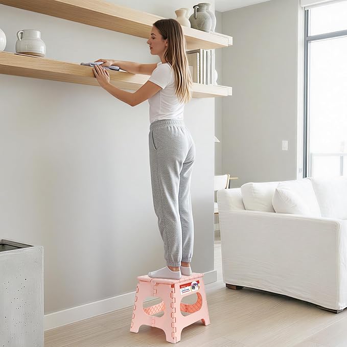ACSTEP 11" Folding Step Stool for Kids, Non-Slip Foldable Stool, Light Pink | Heavy Duty Collapsible Foot Stool, Lightweight with Built-in Handle, Holds 300 lb for Adults Kitchen Bathroom Bedroom Outdoor - Image 8