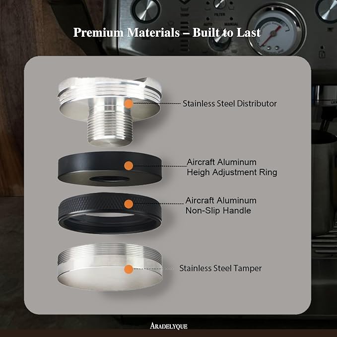 53mm Coffee Distributor & Tamper Tool, Dual Head Espresso Leveler Compatible with 54mm Breville Portafilter, Adjustable Depth Coffee Tamper for Barista & Home Use