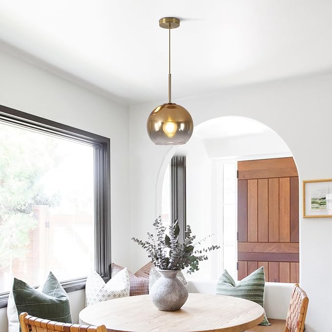 KCO Lighting 1-Light Modern Glass Pendant Lights Large Gold Globe Pendant Light Mid Century Single Pendant Light Kitchen Island Dining Room Lighting Fixtures Ceiling Hanging - Image 8