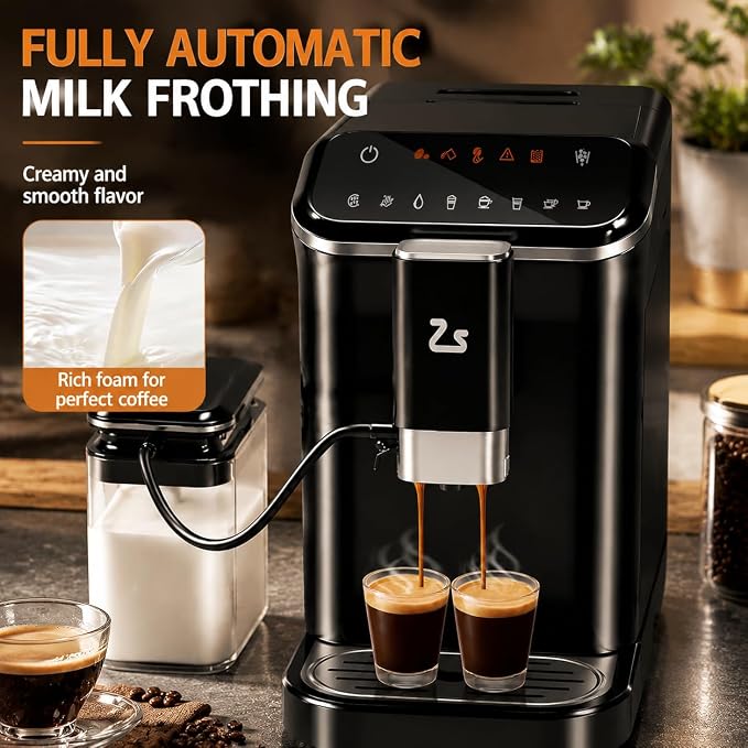 Fully Automatic Espresso Machine with Grinder, 20 Bar Coffee Maker with Dual Boiler System, One Touch Latte Cappuccino Maker with Auto Milk Frother, 1.5L Water Tank for Home Office - Image 7