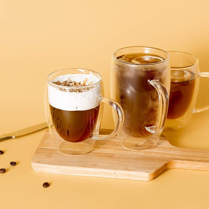MEWAY 16oz/2 pack Coffee Mugs,Thickened Clear Glass Double Wall Cup with handle for Coffee, Tea, Latte, Cappuccino (16 oz,2) - Image 6