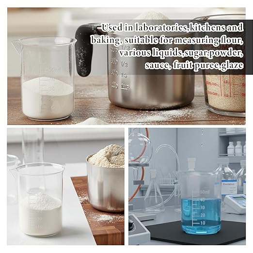 6 Pcs Plastic Beakers, 50 Ml Measuring Cups Portable Graduated Beaker Small Milliliter Measuring Cup Transparent Plastic Beaker for Kitchen Lab Cooking Science Experiment Liquid Measure Supplies