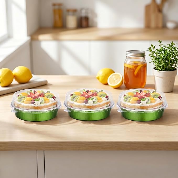 Beasea Mini Pie Pans with Lids, 120 Pack 7.3oz Avocado Green Disposable Aluminum Foil Pie Tart Baking Cups Tins, 4 Inch Mini Cake Pans Individual Dessert Containers Oven Dishes for Tart Cheesecake - Image 7