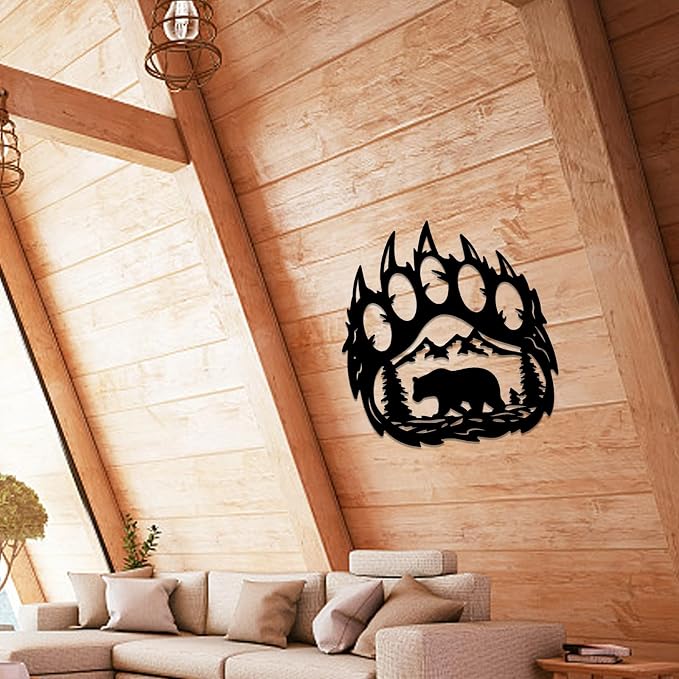 INFUNLY Bear Paw Wall Decor 10.8X11.8 Inches With Forest Mountain Pine Tree - Rustic Cabin Hunting Decorations Metal Bear Decor for Living Room Bedroom Indoor - Image 8