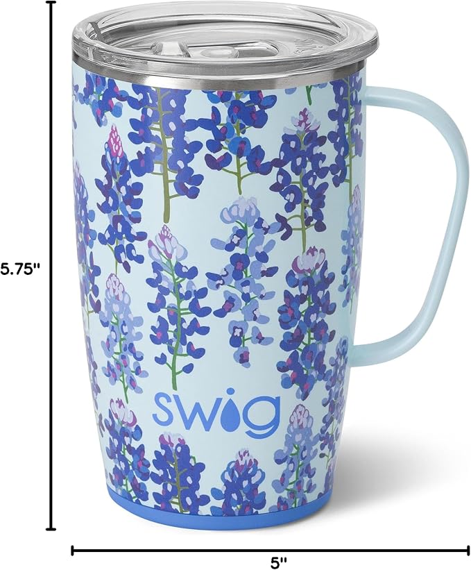 Swig Life 18oz Insulated Travel Mug with Handle & Lid, Bluebonnet | Triple Insulated Stainless Steel - Handle & Lid Included - Keeps Coffee Hot or Cold - Cup Holder Friendly - Image 7