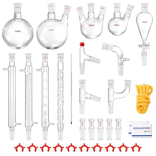 VEVOR Lab Distillation Kit, 3.3 Boro Lab Glassware Distillation Kit with 24, 40 Joint, 1000ml Essential Oil Distillation Apparatus Kit, 32 pcs Set of Glassware Equipment - Image 9