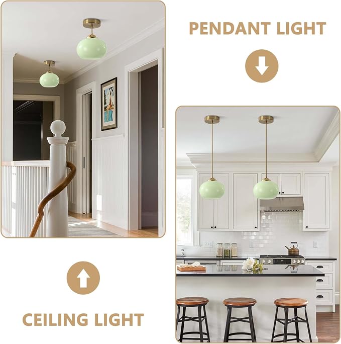 KCO Lighting Vintage Green Glass Pendant Light Brushed Gold Island Pendant Lights Small Globe Hanging Light Nordic Green Chandelier - Image 7